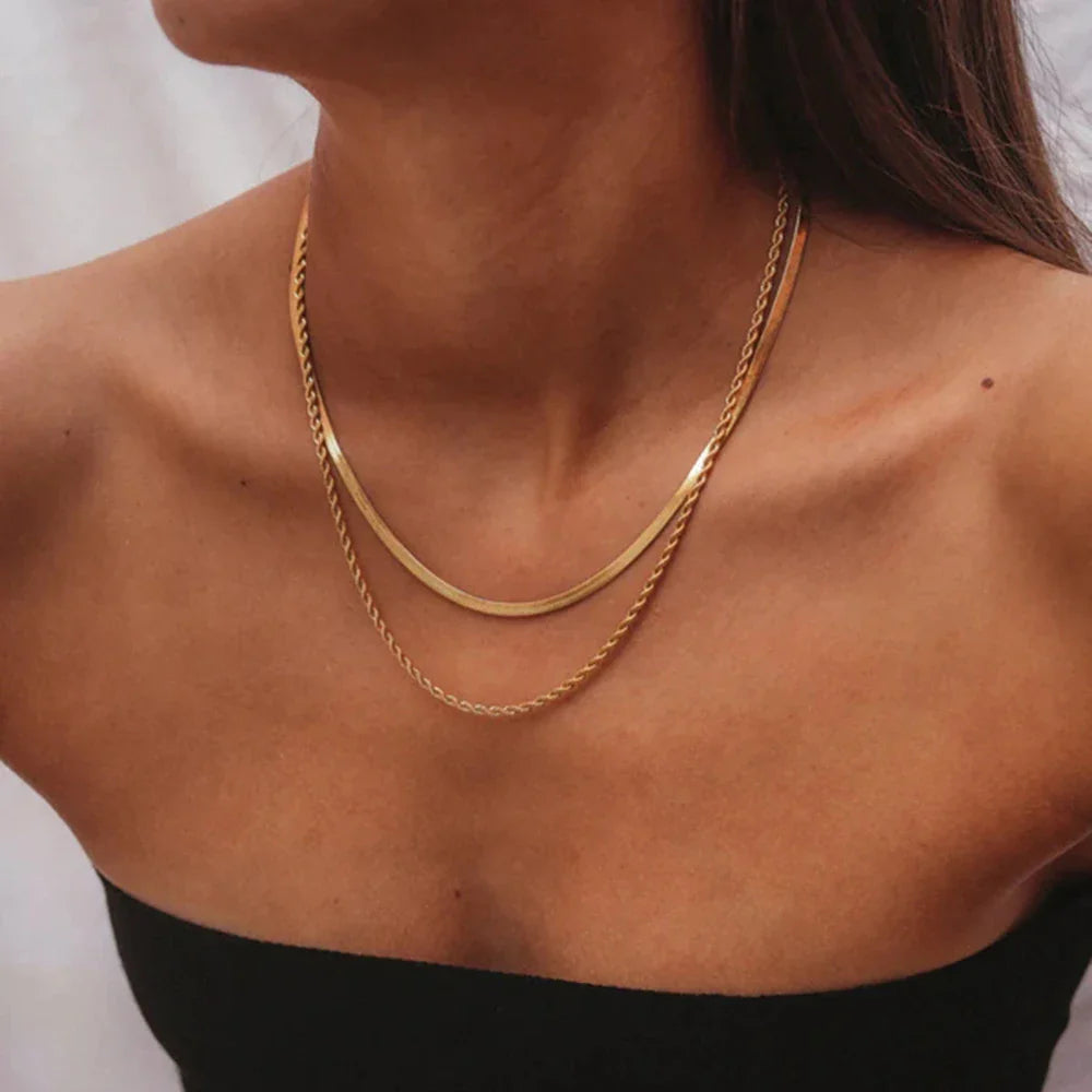 Layered snake chain necklace for a clean everyday necklace stack