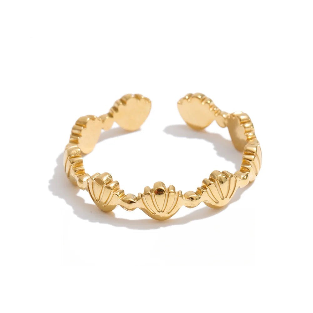 Gold-plated stainless steel shell ring, an easy adjustable style for anyone sizing rings at home