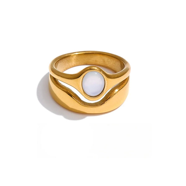 Gold-plated stainless steel ring with shell.