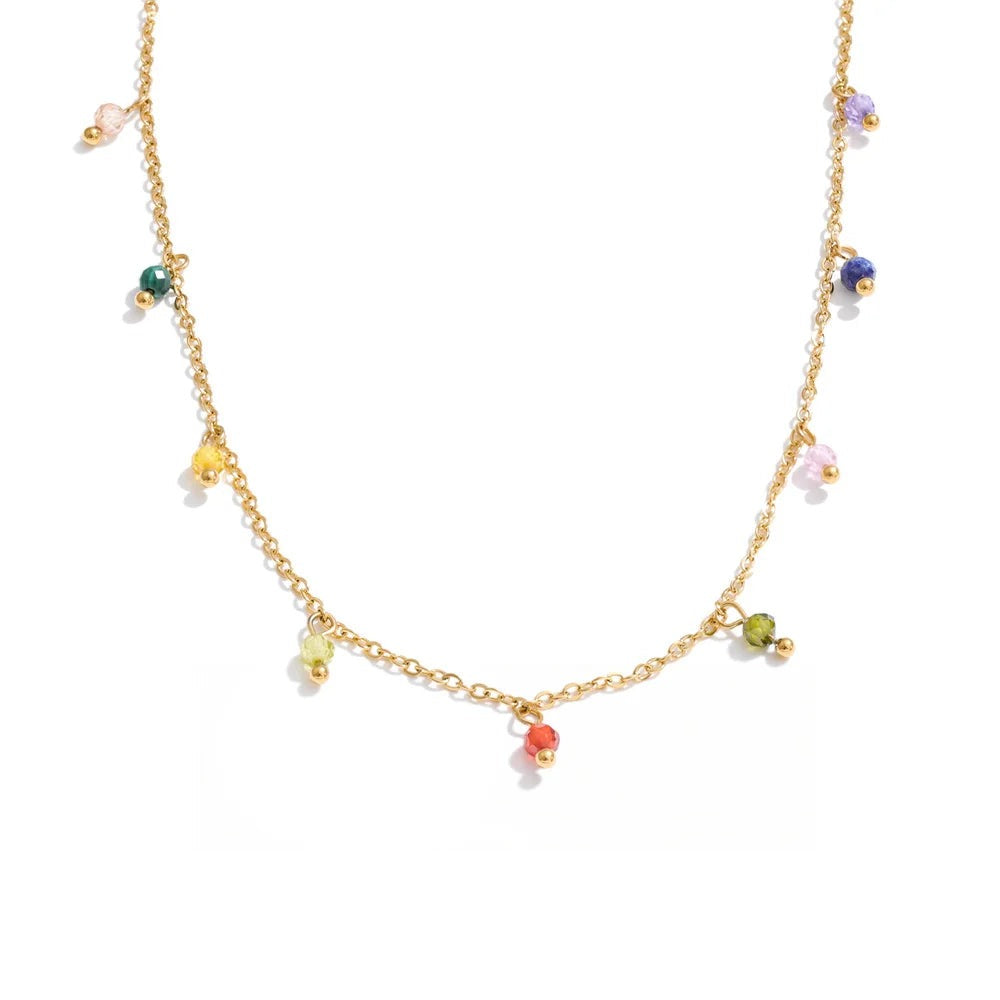 Gold-plated stainless steel necklace with cubic zirconia stones.