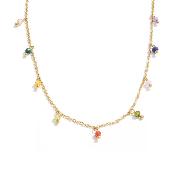 Gold-plated stainless steel necklace with cubic zirconia stones.