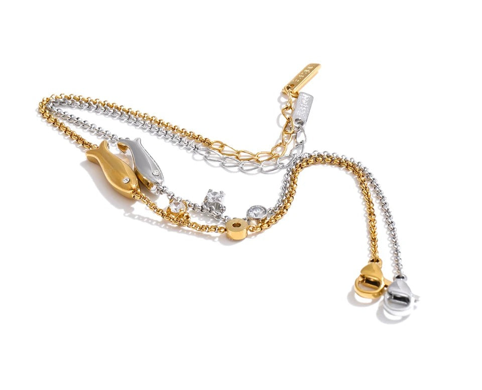 Cubic Zirconia Geometric Chain Bracelet — Gold-Plated Stainless Steel with Cubic Zirconia · PS1063