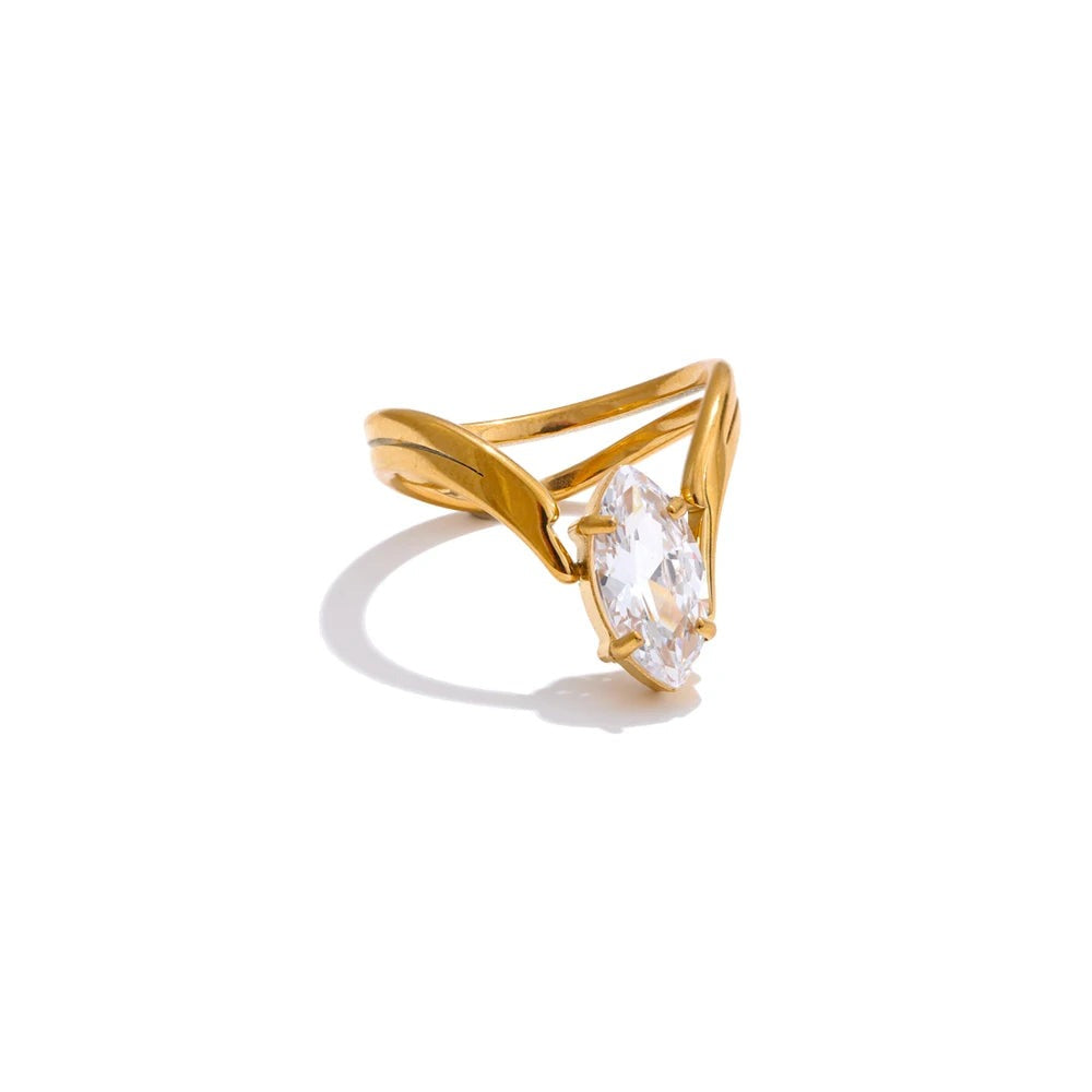 Gold-plated stainless steel ring with cubic zirconia.