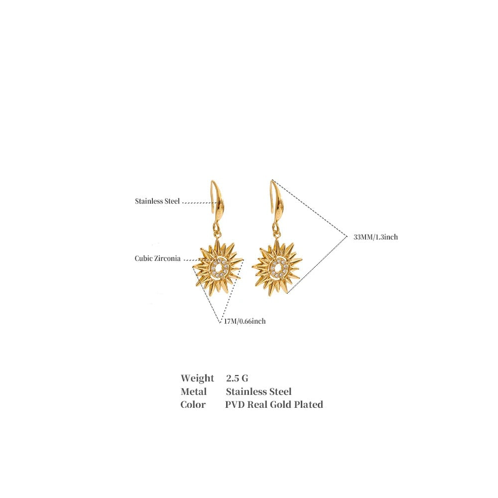Cubic Zirconia Sun Earrings — Gold-Plated Stainless Steel with Cubic Zirconia · PS935