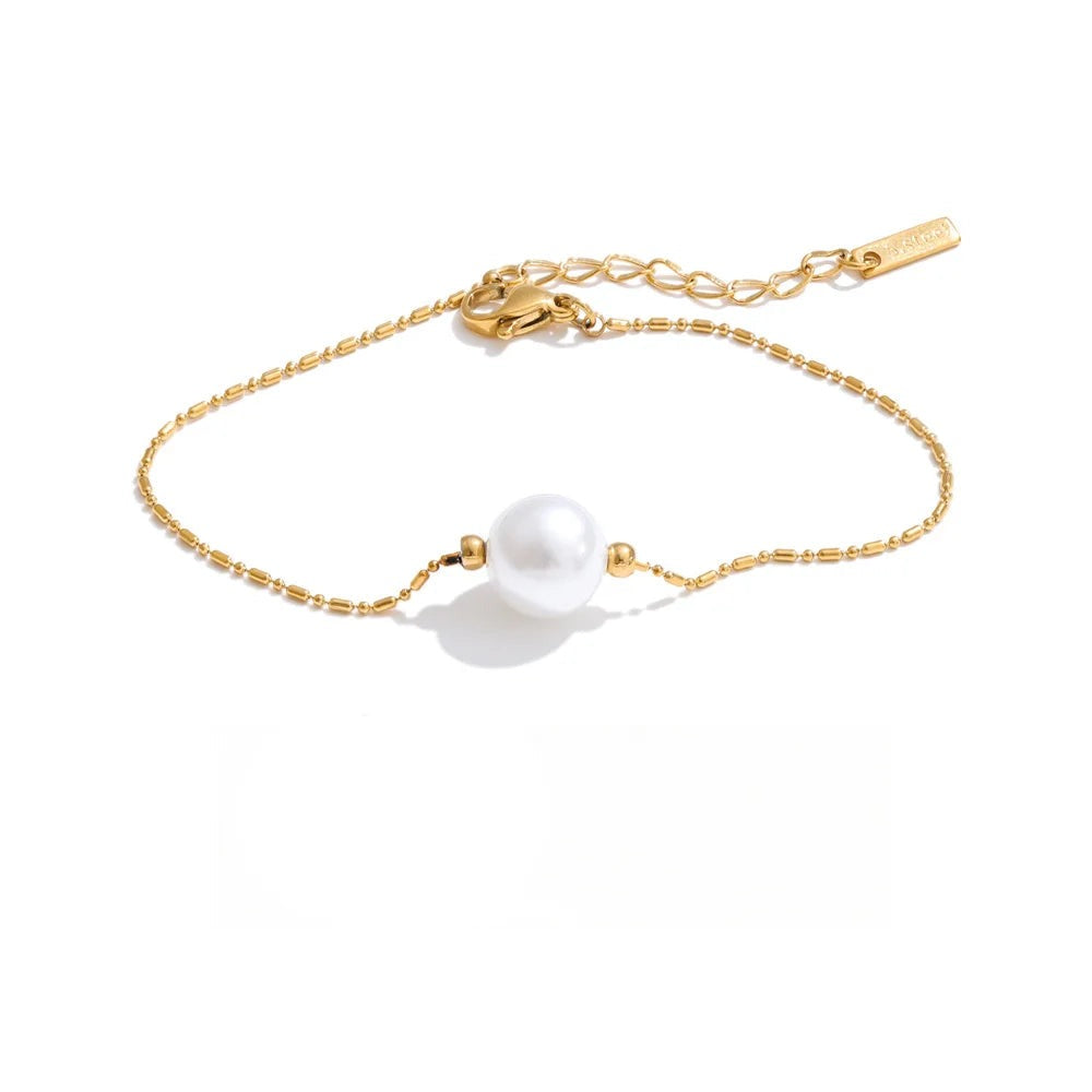 Pearl Geometric Chain Bracelet — Gold-Plated Stainless Steel with Pearl · PS1048