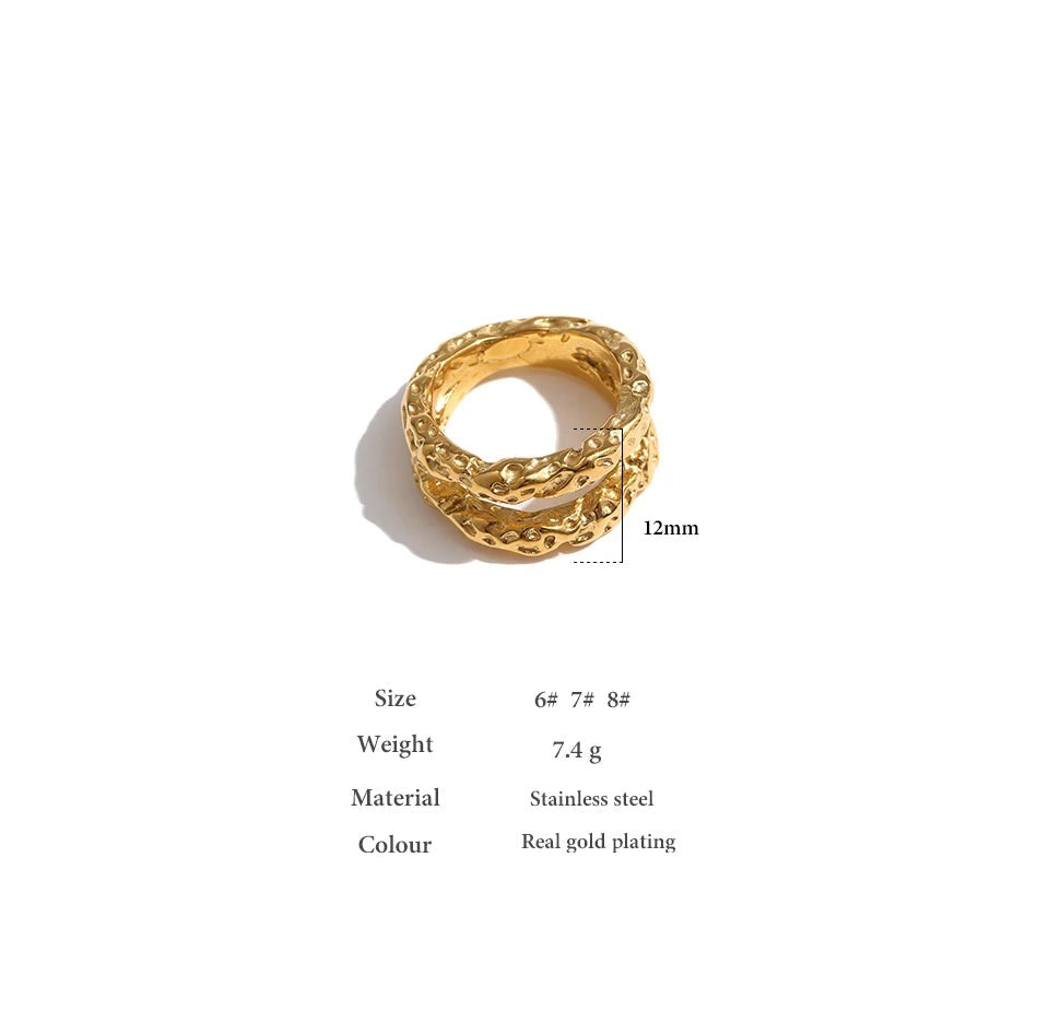 Geometric ring in 18K gold-plated stainless steel.