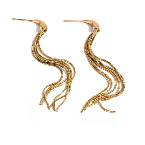 Gold-plated stainless steel earrings with long tassels.