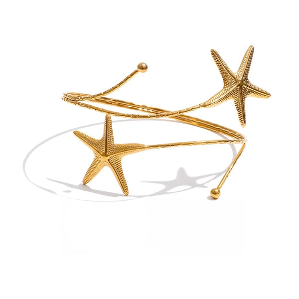 Gold-plated stainless steel bracelet with starfish design.