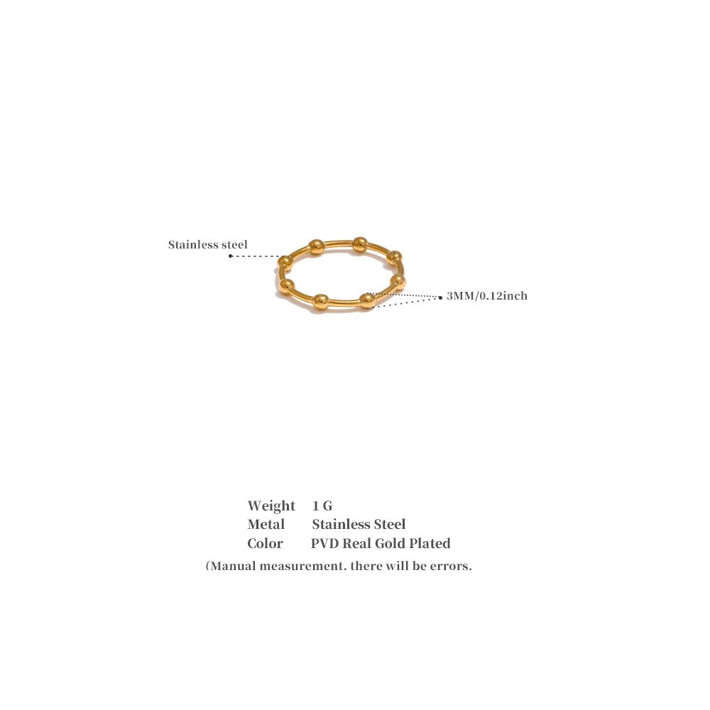 Beaded minimalist geometric ring in 18K gold-plated stainless steel.