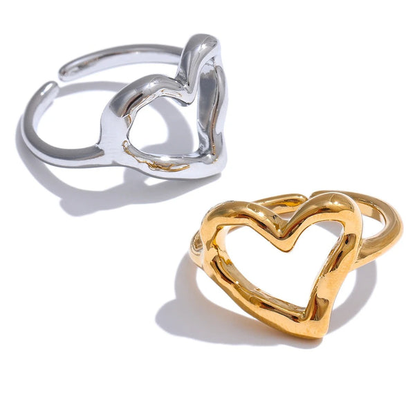 Gold-plated stainless steel ring with heart design.