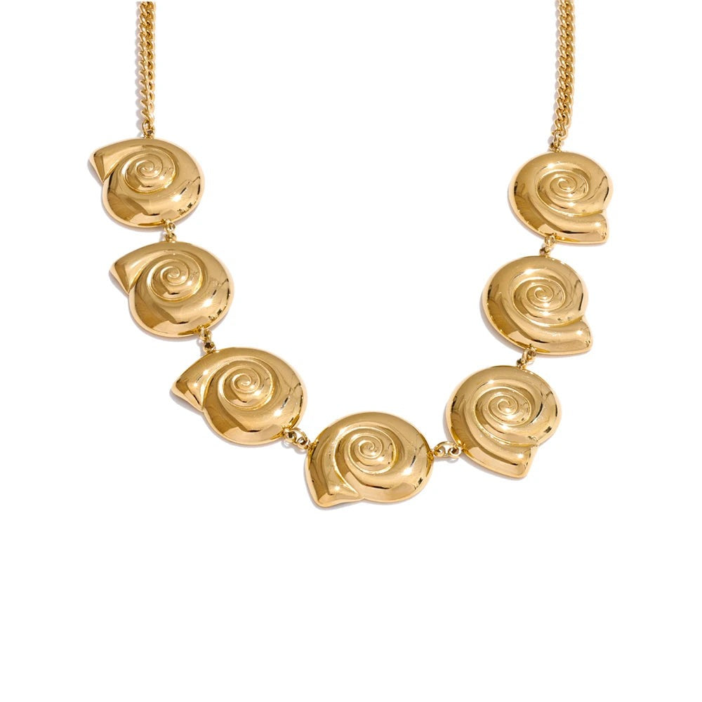 Gold-plated stainless steel necklace with shell design.