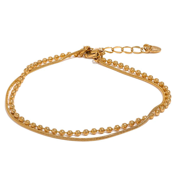 Beaded Geometric Chain Bracelet — Gold-Plated Stainless Steel · PS2234