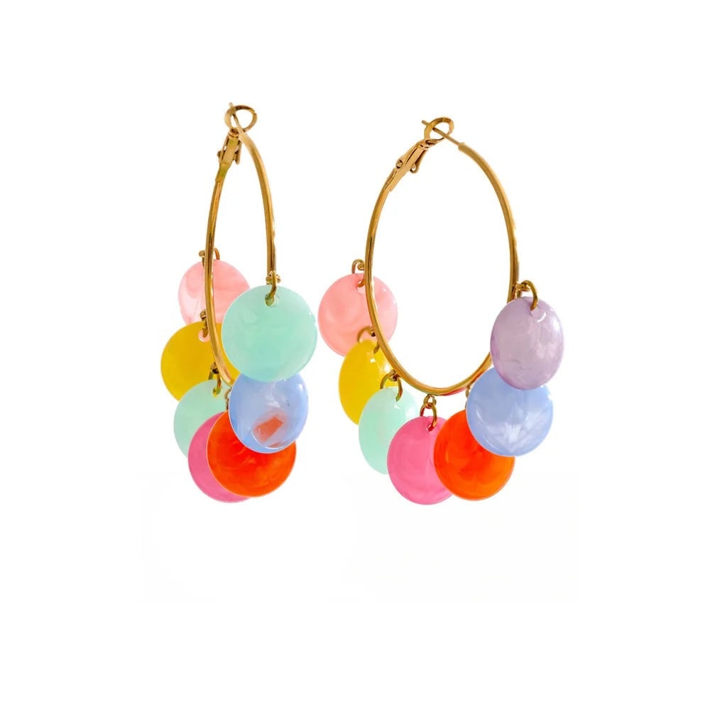 Gold-plated stainless steel earrings with resin beads in a variety of colors.
