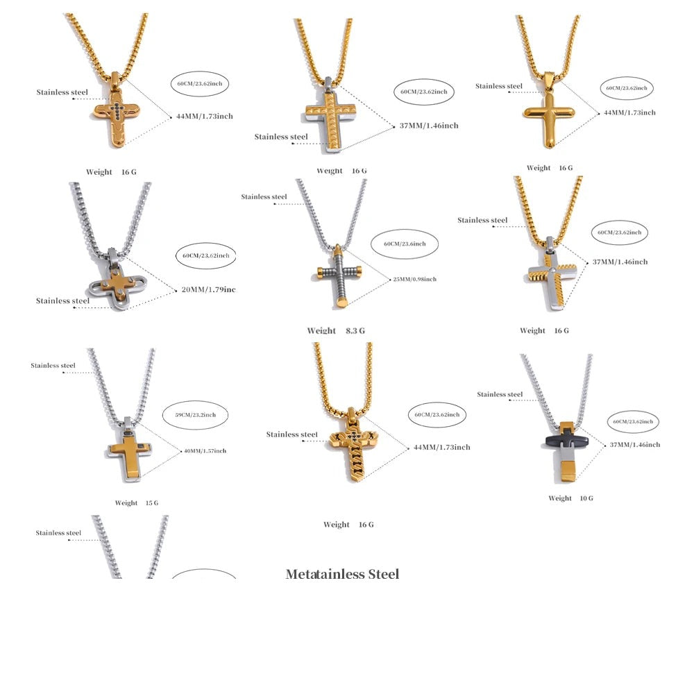 Cross necklace in gold-plated stainless steel.