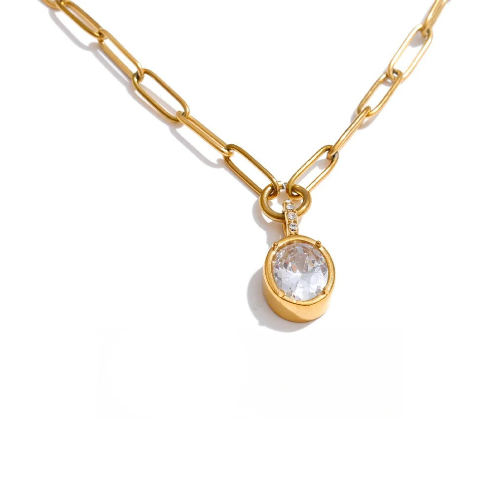 Gold-plated stainless steel necklace with cubic zirconia.