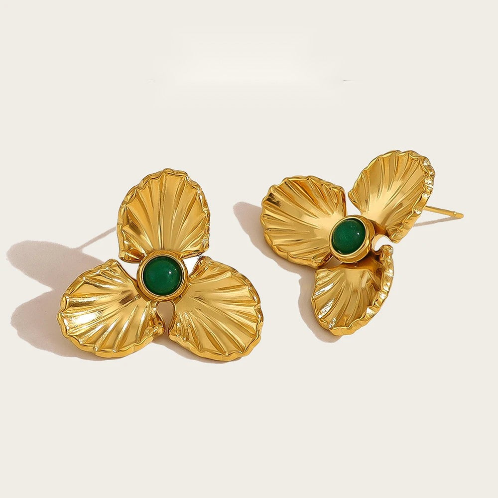 Stud Earrings Floral Vintage Natural Stone — 316L Stainless Steel · PS383