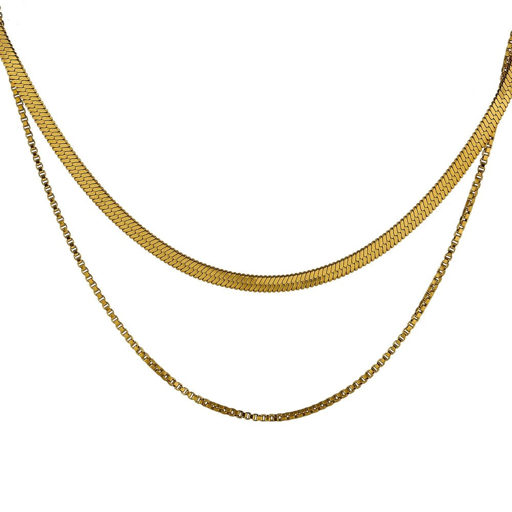 Snake geometric chain necklace in gold-plated stainless steel.