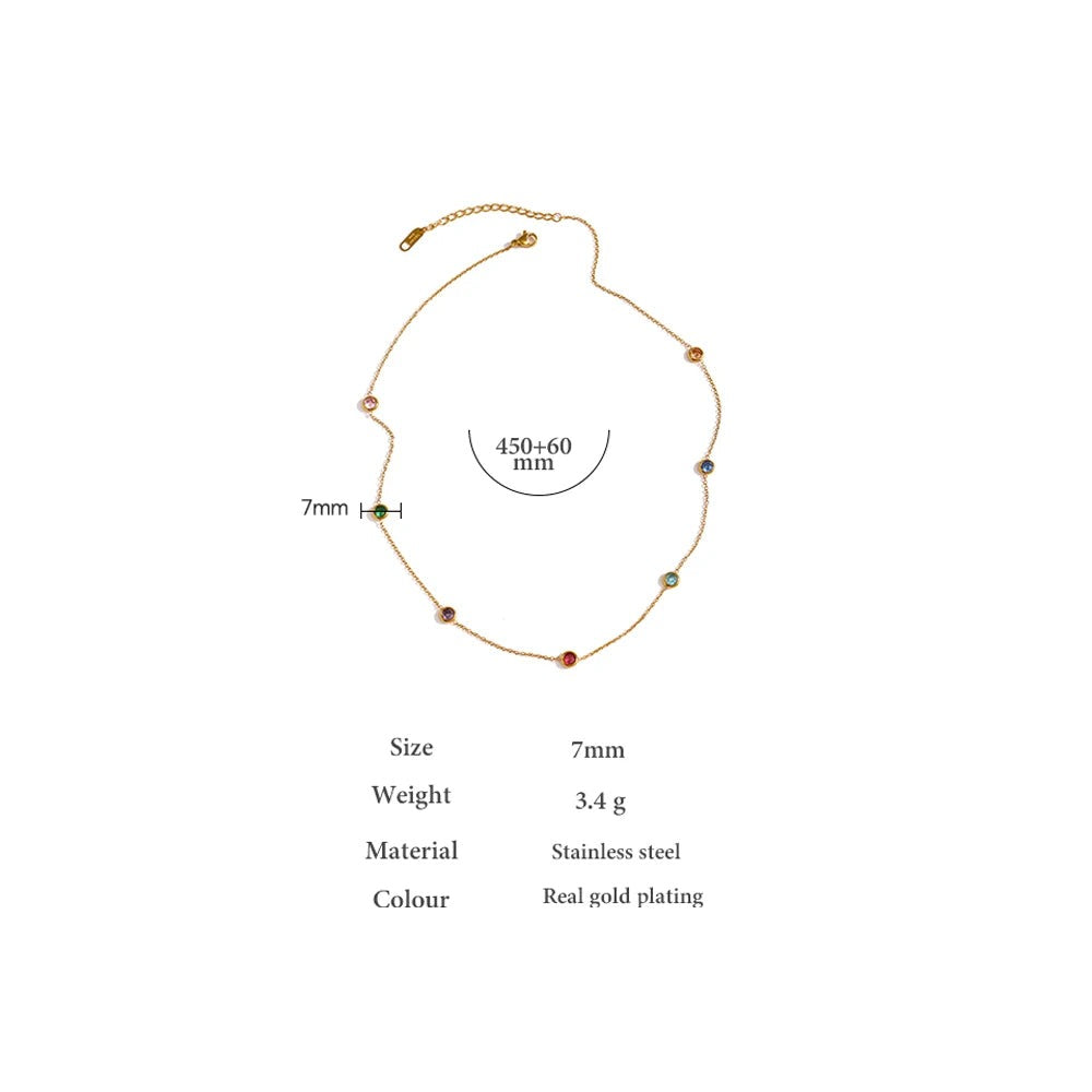 Cubic zirconia multi-color geometric necklace in gold-plated 316L stainless steel with cubic zirconia.