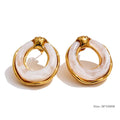 Resin multi-color geometric earrings in gold-plated stainless steel with resin.