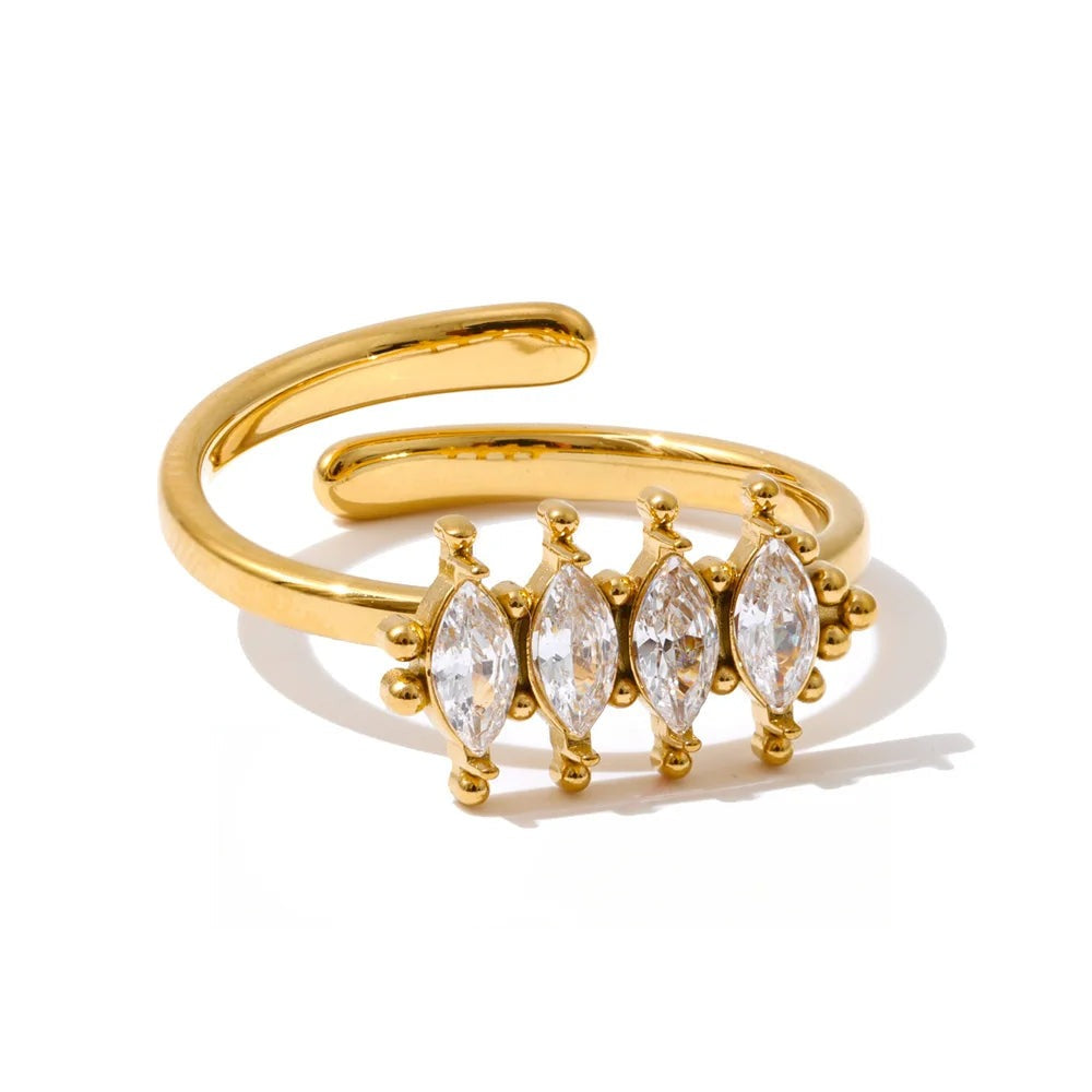 Gold-plated stainless steel ring with cubic zirconia stones.