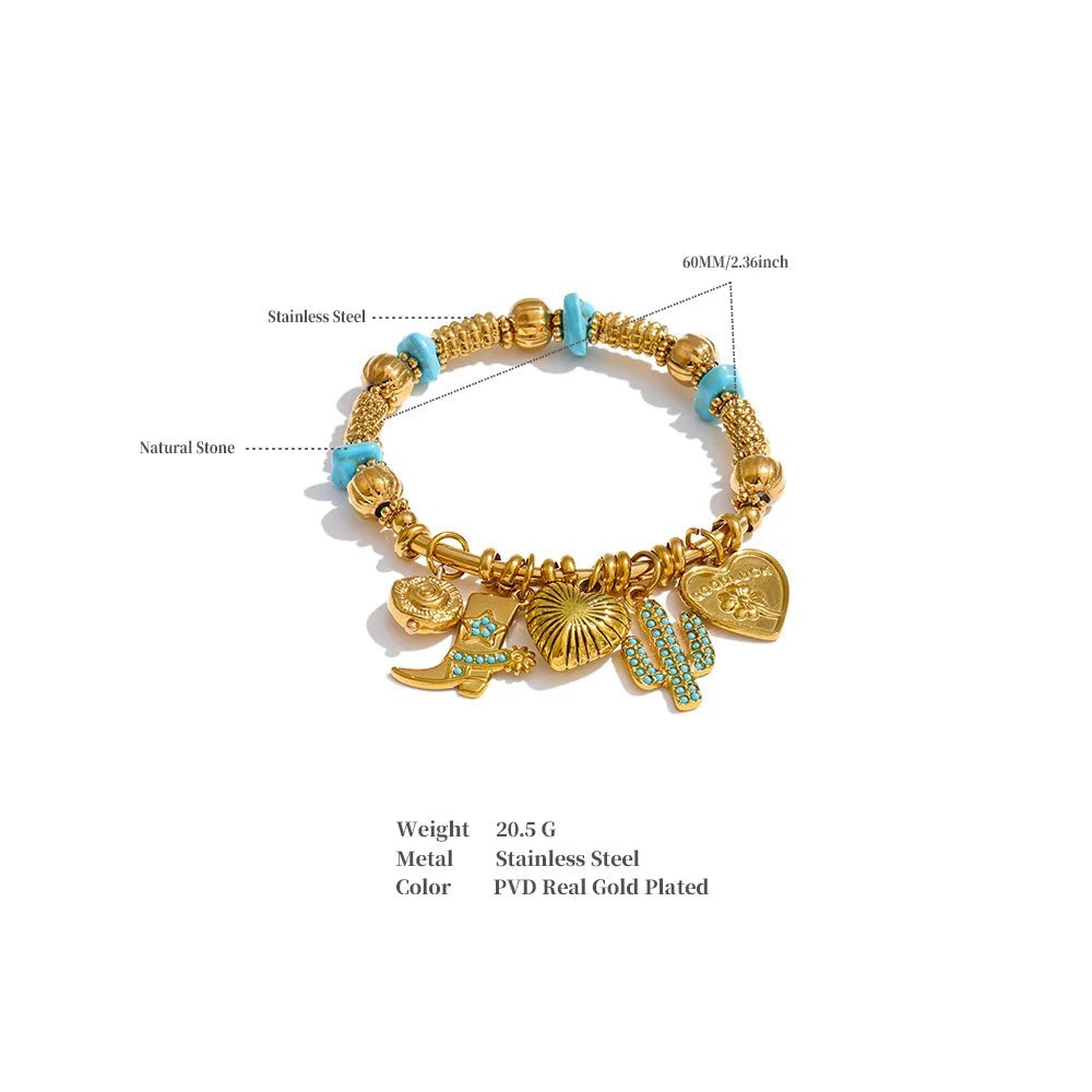 Natural Stone Heart Flower Bracelet — Gold-Plated Stainless Steel with Natural Stone · PS1139