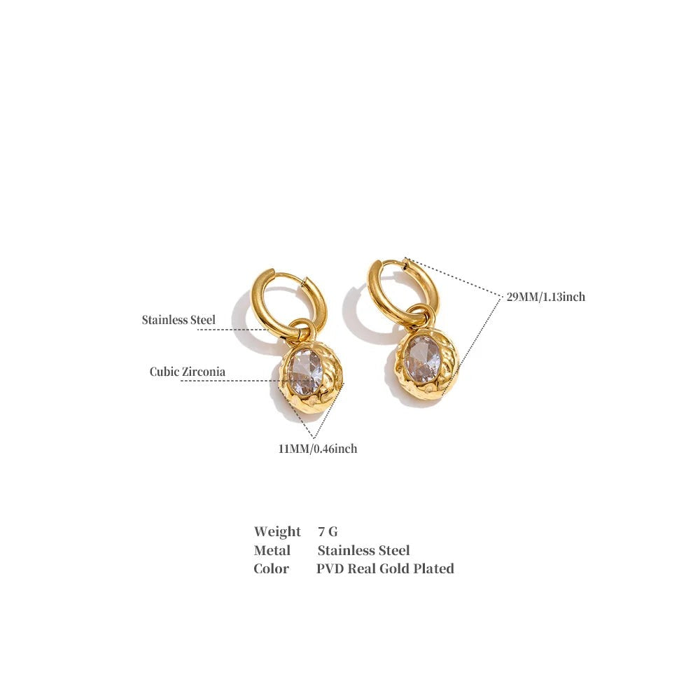Cubic Zirconia Geometric Earrings — Gold-Plated Stainless Steel with Cubic Zirconia · PS1261