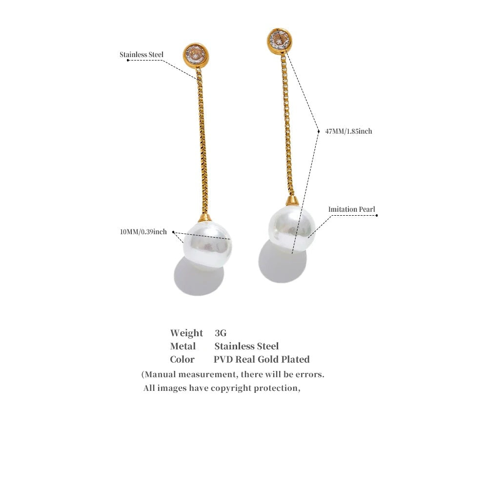 Pearl Geometric Chain Earrings — Gold-Plated Stainless Steel with Pearl · PS1602