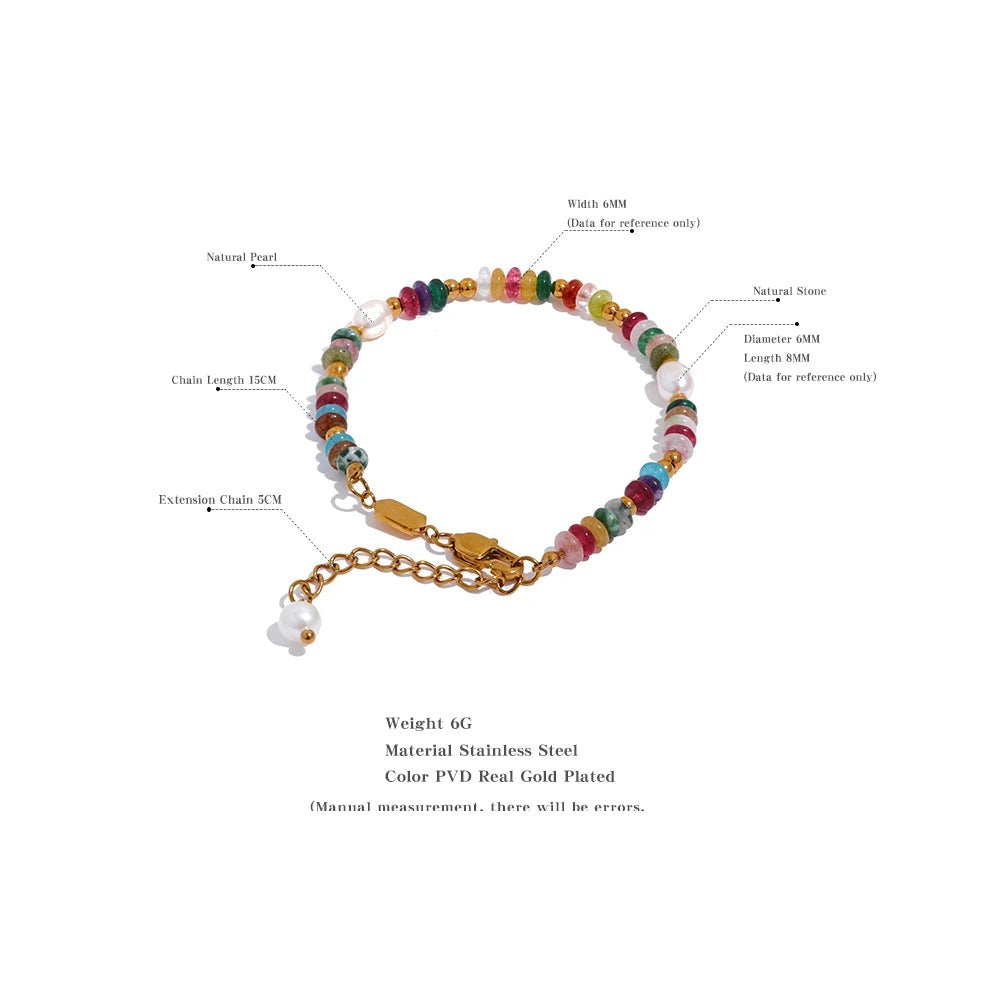 Pearl natural stone geometric necklace in gold-plated stainless steel with pearl and natural stone.