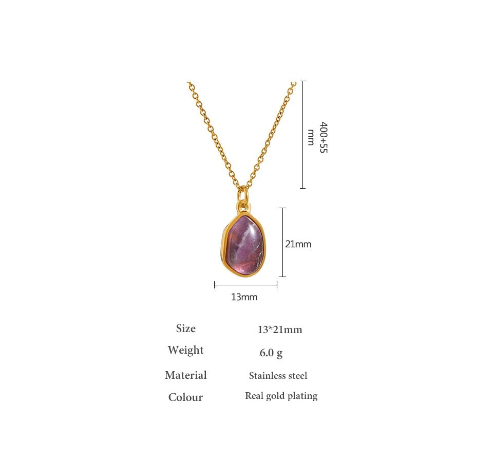 Green crystal natural stone necklace in stainless steel with natural stone and crystal.