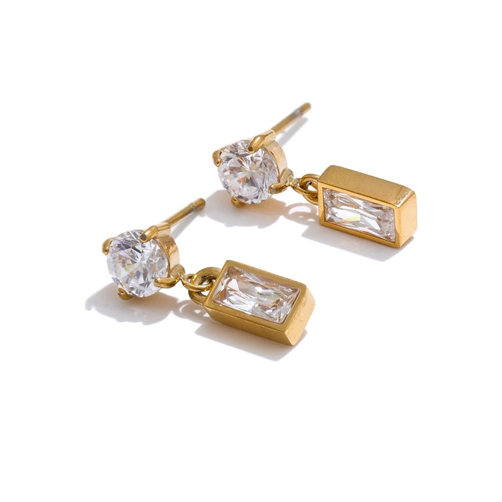 Cubic Zirconia Geometric Earrings — Gold-Plated Stainless Steel with Cubic Zirconia · PS1593