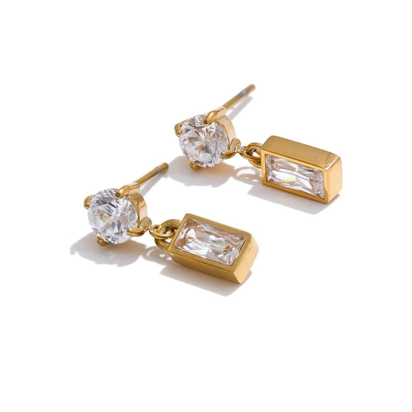 Cubic Zirconia Geometric Earrings — Gold-Plated Stainless Steel with Cubic Zirconia · PS1593