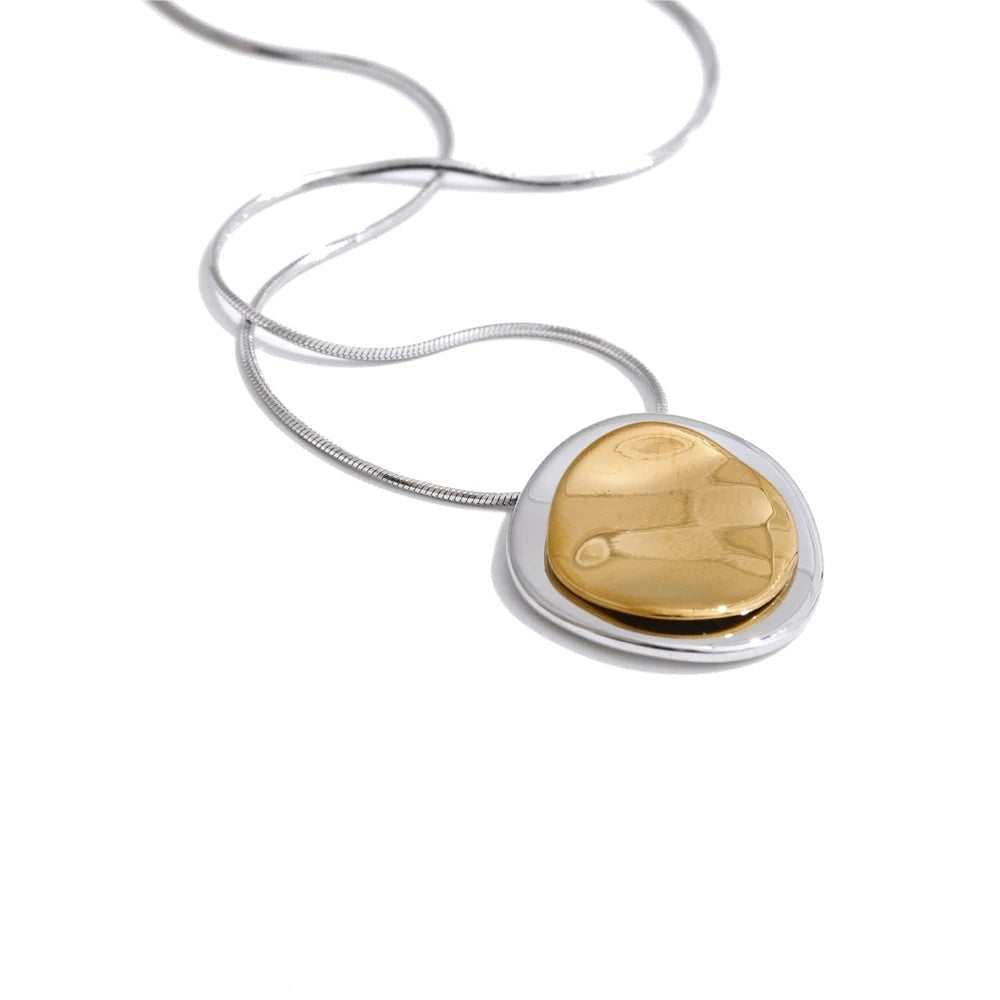 Gold-plated stainless steel necklace with a round pendant featuring a yellow stone.