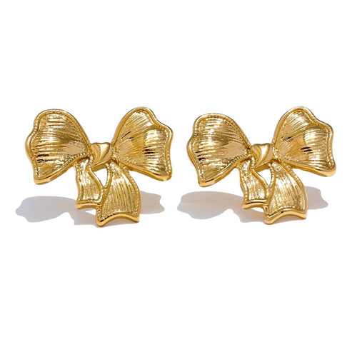 Gold-plated stainless steel bow earrings.