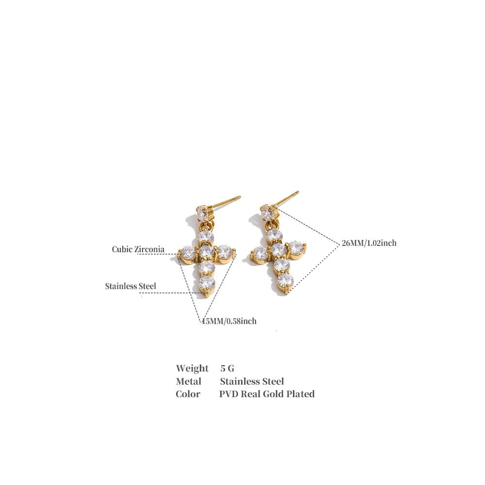 Cubic Zirconia Geometric Earrings — Gold-Plated Stainless Steel with Cubic Zirconia · PS1304