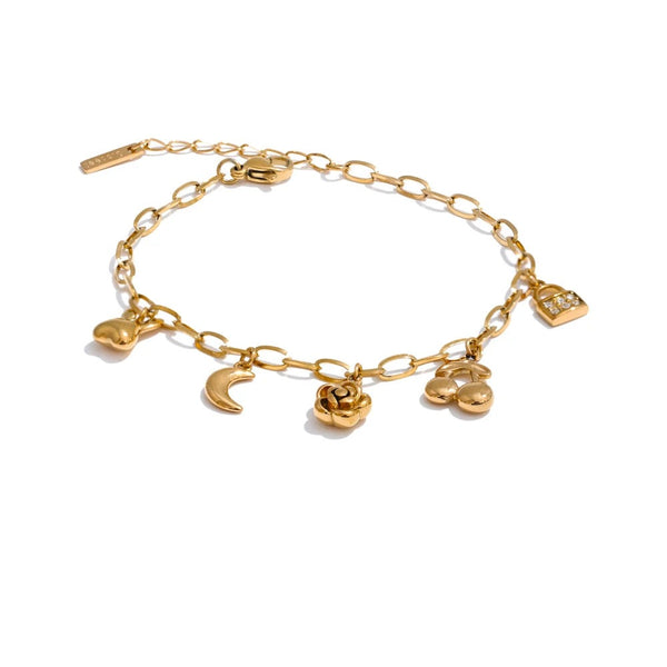 Flower Moon Geometric Bracelet — Gold-Plated Stainless Steel · PS1664