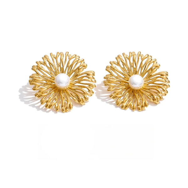 Gold-plated stainless steel earrings with pearl accents.