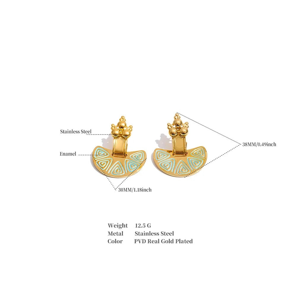 Enamel Vintage Geometric Earrings — Gold-Plated Stainless Steel with Enamel · PS2147