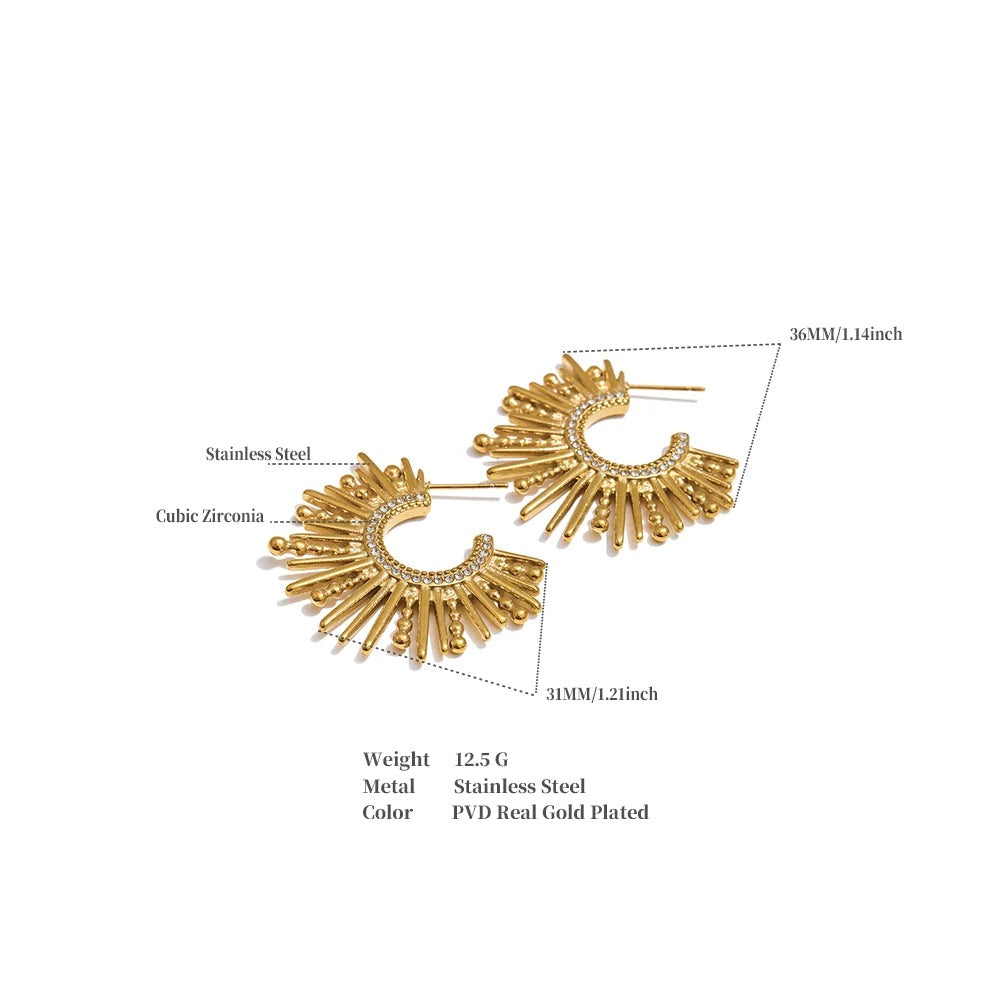 Cubic Zirconia Geometric Earrings — Gold-Plated Stainless Steel with Cubic Zirconia · PS1178