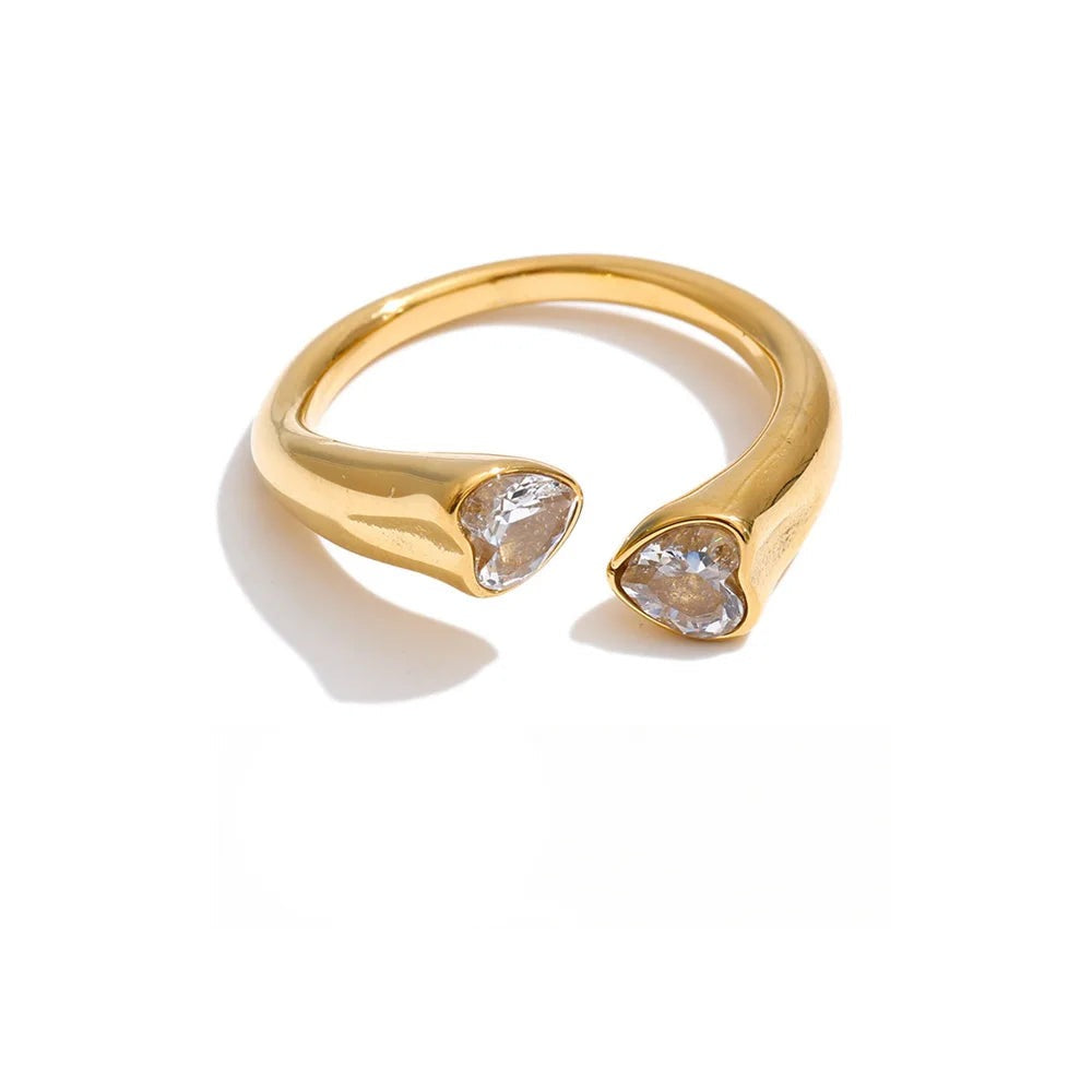 Gold-plated stainless steel ring with cubic zirconia stones.