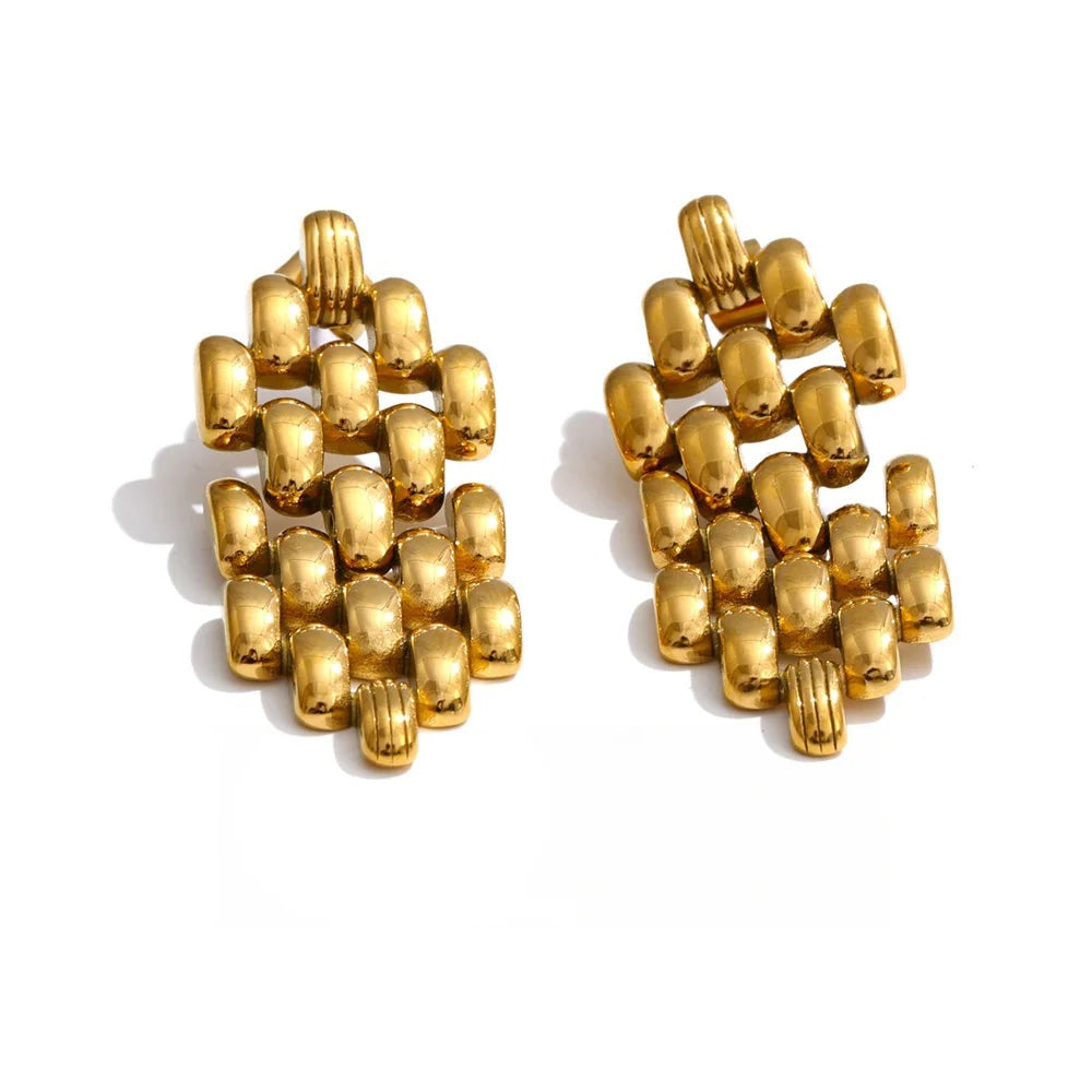 Gold-plated stainless steel earrings with a geometric design.