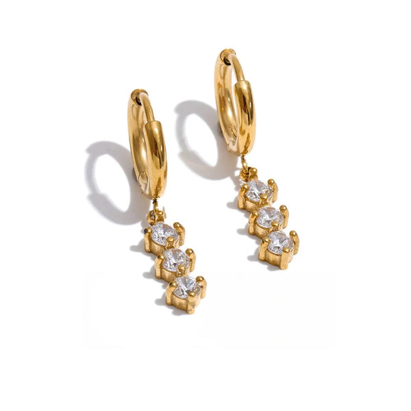 Cubic Zirconia Geometric Earrings — Gold-Plated Stainless Steel with Cubic Zirconia · PS1327