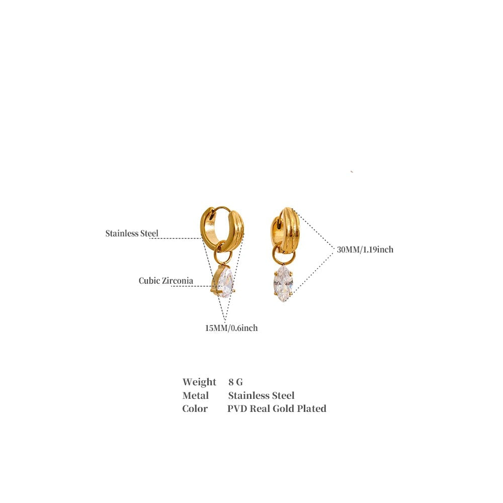 Cubic Zirconia Geometric Earrings — Gold-Plated Stainless Steel with Cubic Zirconia · PS1420