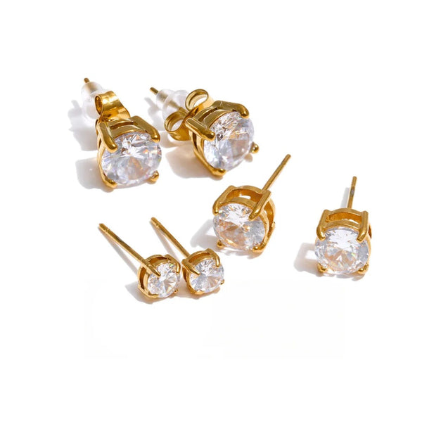 Gold-plated stainless steel earrings with cubic zirconia stones.