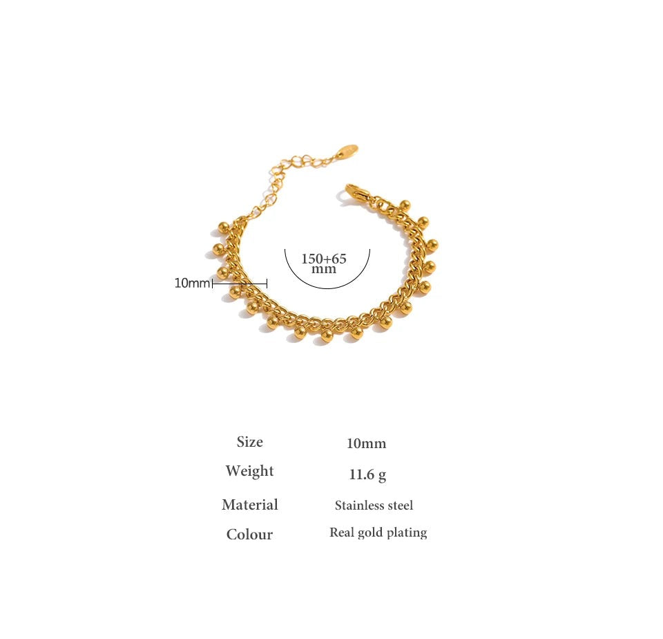 Beaded geometric chain bracelet in 18K gold-plated 316L stainless steel.