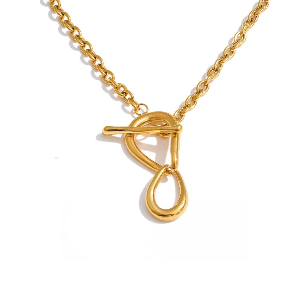 Gold-plated stainless steel necklace with a loop pendant featuring a double loop design.