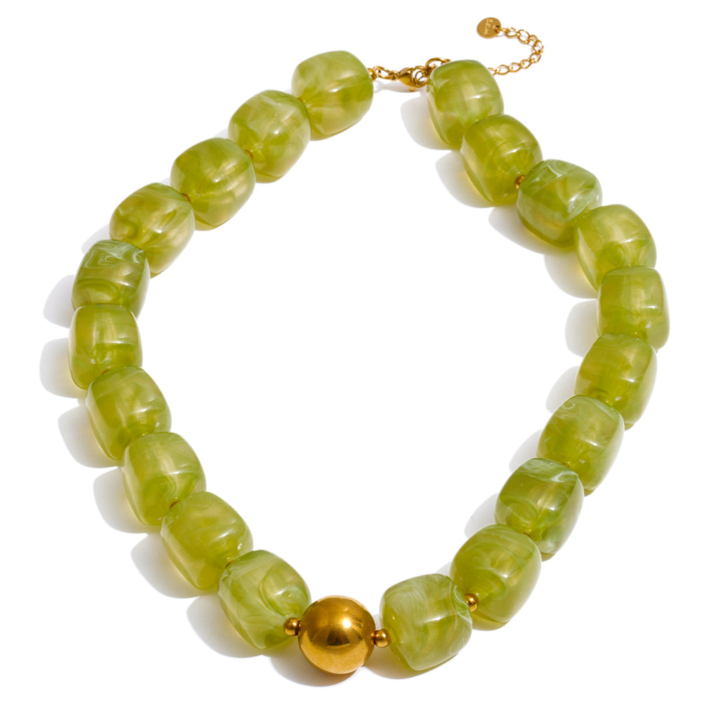 Acrylic Beaded Geometric Necklace — Gold-Plated Stainless Steel with Acrylic · PS2198