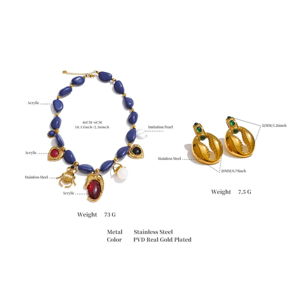 Blue Pearl Acrylic Earrings — Gold-Plated Stainless Steel with Pearl and Acrylic · PS2013