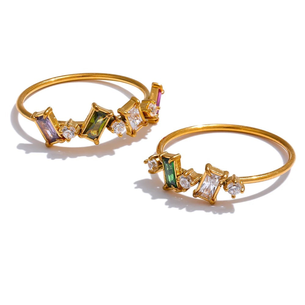 Gold-plated ring with cubic zirconia stones.