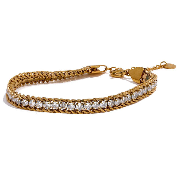Cubic Zirconia Geometric Chain Bracelet — Gold-Plated Stainless Steel with Cubic Zirconia · PS1872