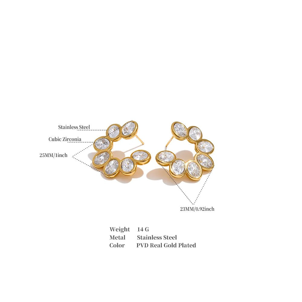 Cubic Zirconia Geometric Earrings — Gold-Plated Stainless Steel with Cubic Zirconia · PS1210